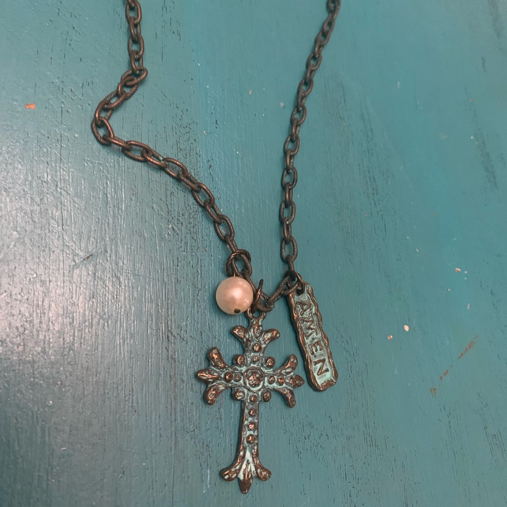 Bronze and turquoise cross necklace